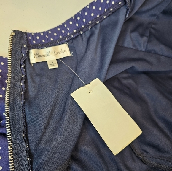 Emerald Sundae Dress Juniors Size 5 Blue Mini Pok A Dot Strapless Prom Cups - Picture 5 of 7